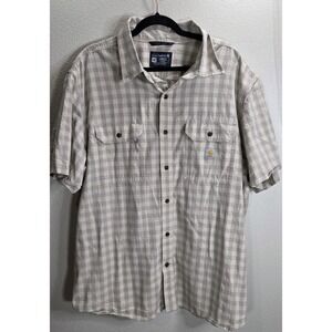 Carhartt Loose Fit 2XL Tan Gingham Button Up Shirt Short Sleeve Workwear